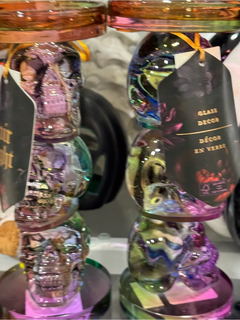 2 Skull Glass Candle Holders - Pair